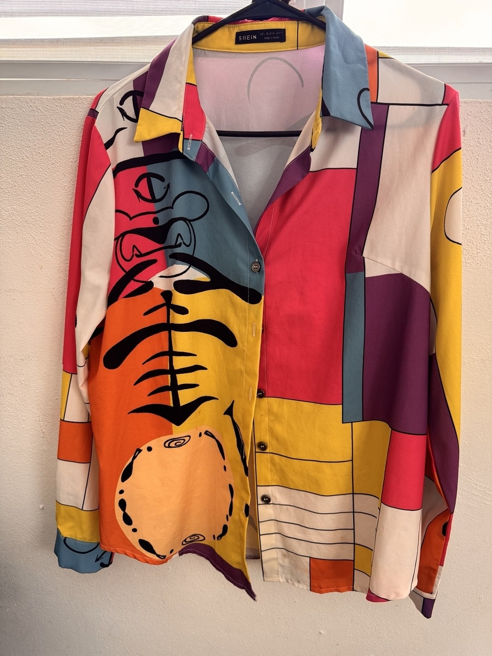 SHEIN Colorblock Kids Button-Down Shirt in Yellow, Pink, Orange, Teal & Purple